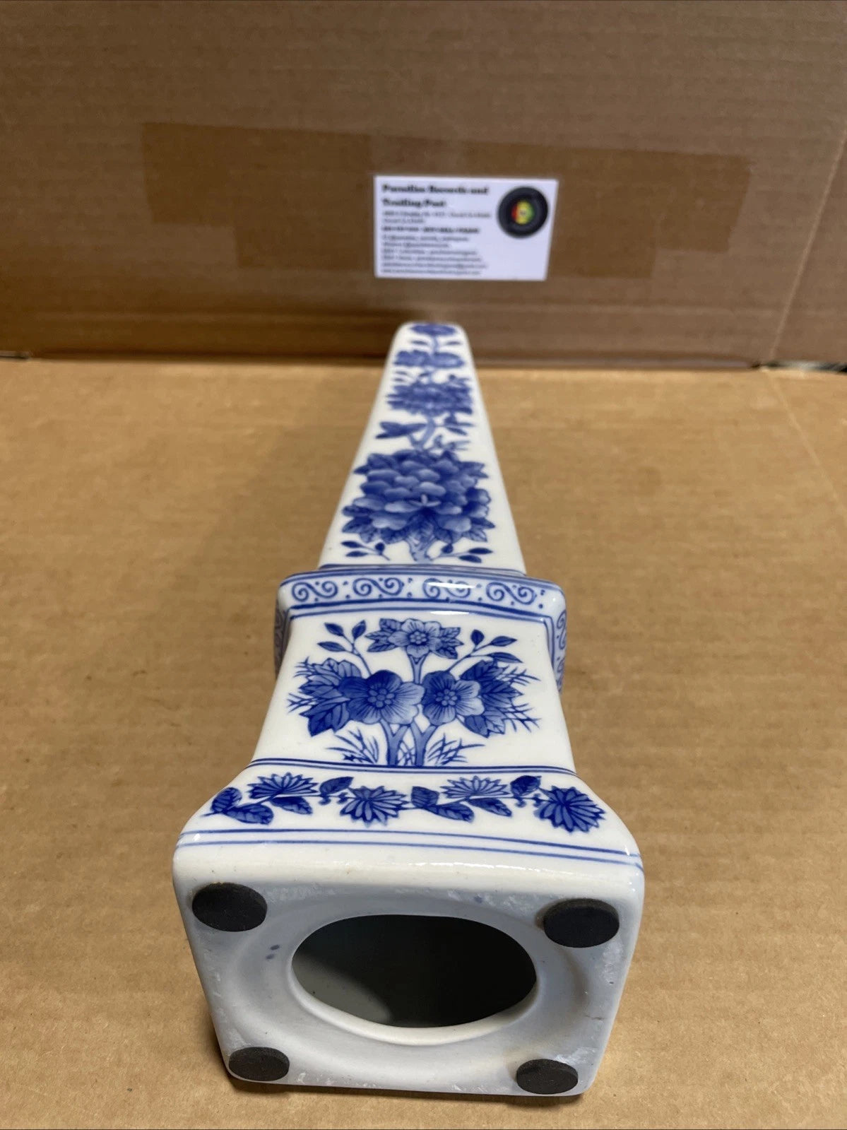 Neoclassical French Country Porcelain Blue and White Obelisk