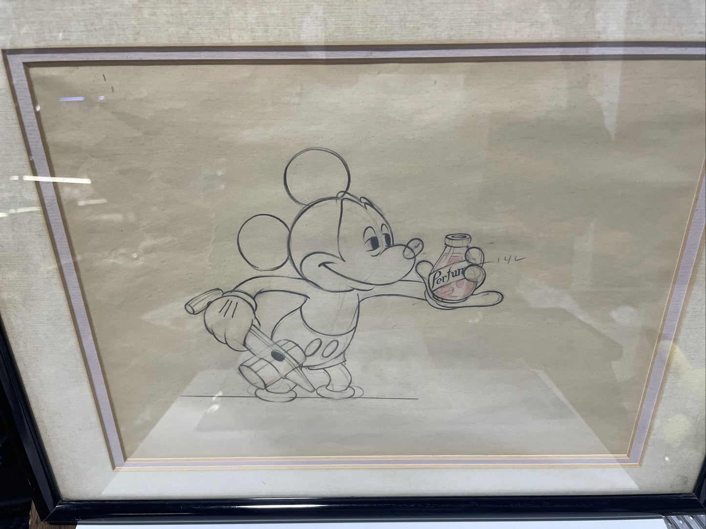 Original Animated Pencil Drawing Of Mickey Mouse From SOCIETY DOG SHOW 1939 COA