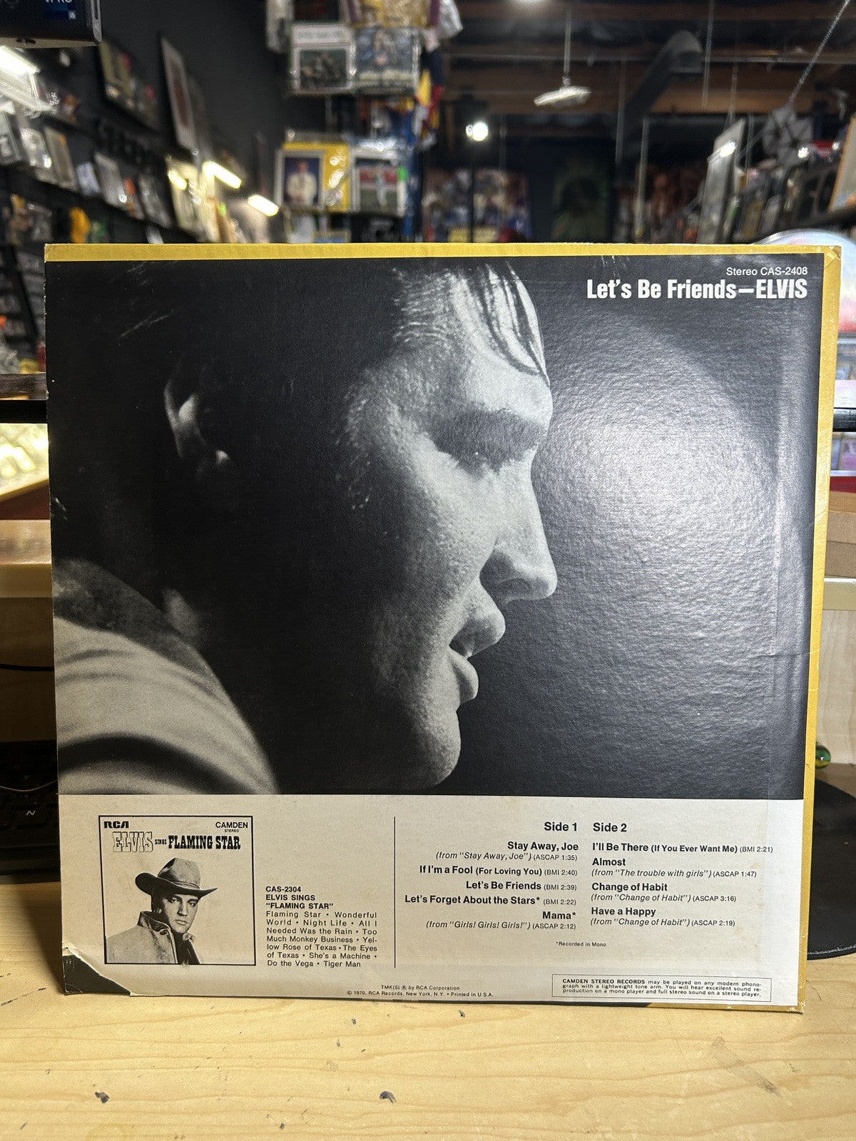 ELVIS PRESLEY CAS-2408 LET’S BE FRIENDS RARE RIGID VINYL CAMDEN ORIG vg