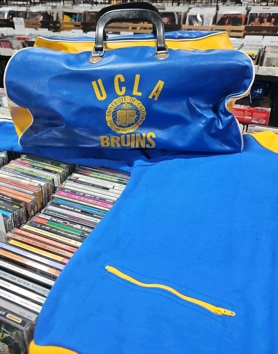 VINTAGE UCLA BRUINS LEATHER BAG WITH JACKET LARGE & HAT RARE