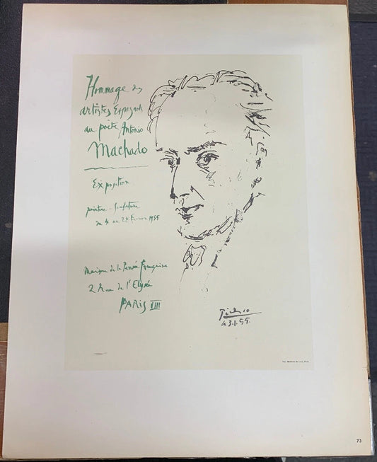 1989 VINTAGE "HOMMAGE AU POETE ANTONIO MACHADO" PICASSO Color offset Lithograph