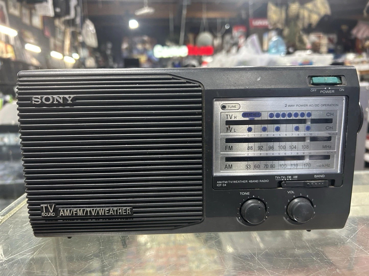 Sony Portable Radio Model ICF-34 AM FM TV & Weather Band W/ Power Cord Tested