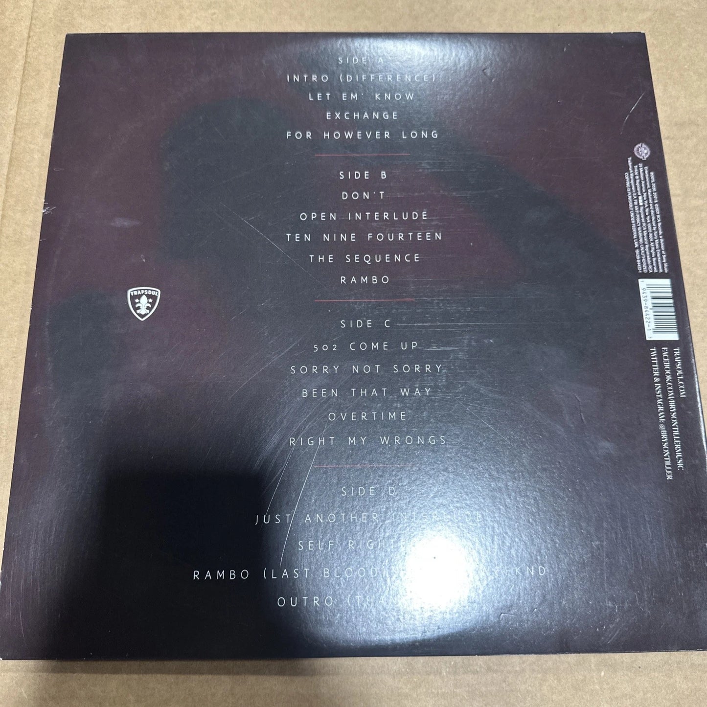 Bryson Tiller Trapsoul Vinyl 2xLP US 2021 Reissue Pressing VG+/VG+ Trap HipHop