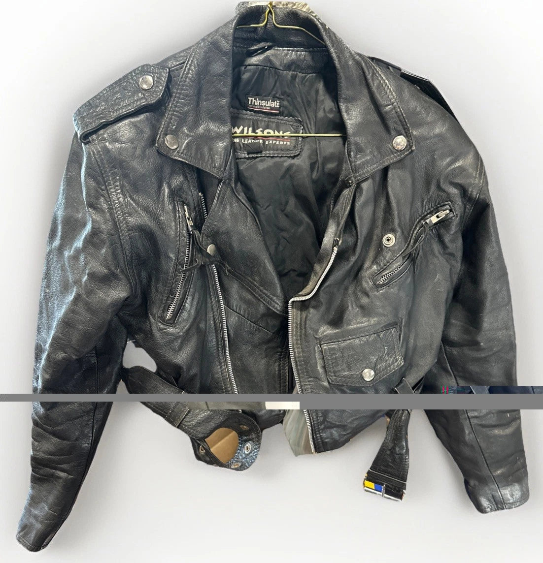 Vintage 90s Wilsons Cropped Leather Motorcycle Biker Punk Moto Jacket Womens XS