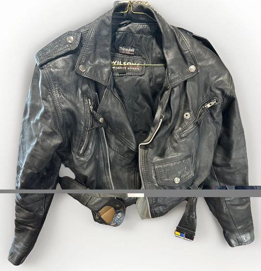 Vintage 90s Wilsons Cropped Leather Motorcycle Biker Punk Moto Jacket Womens XS