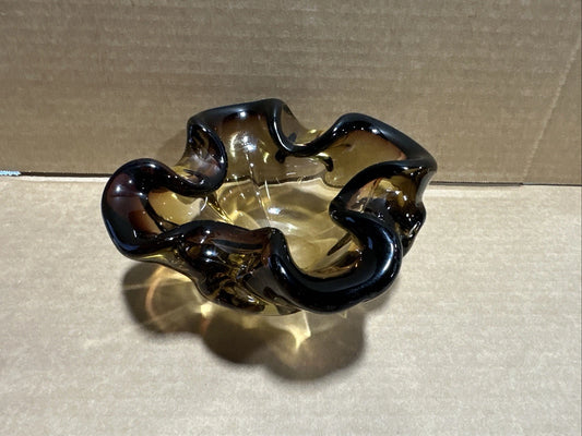 Possible Murano Art Glass 2 Tone Brown Sommerso Ashtray Bowl