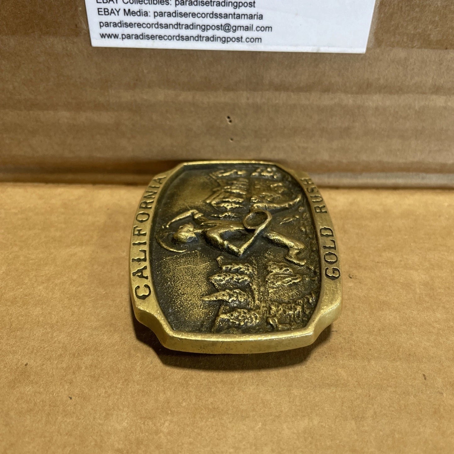 VINTAGE CALIFORNIA STATE GOLD RUSH SOLID BRASS BELT BUCKLE