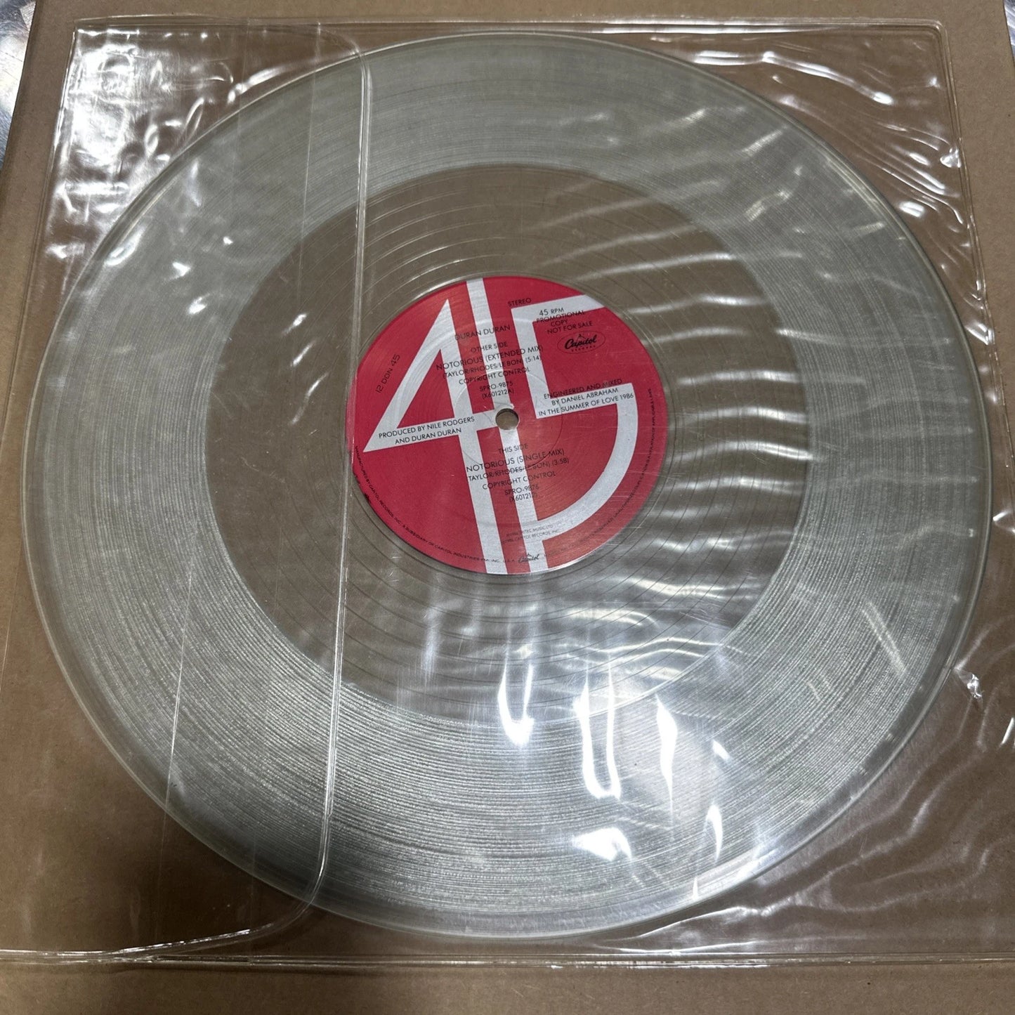 Duran Duran Notorious US Promo 12" Clear Vinyl Rare Extended Mix SPRO -9874
