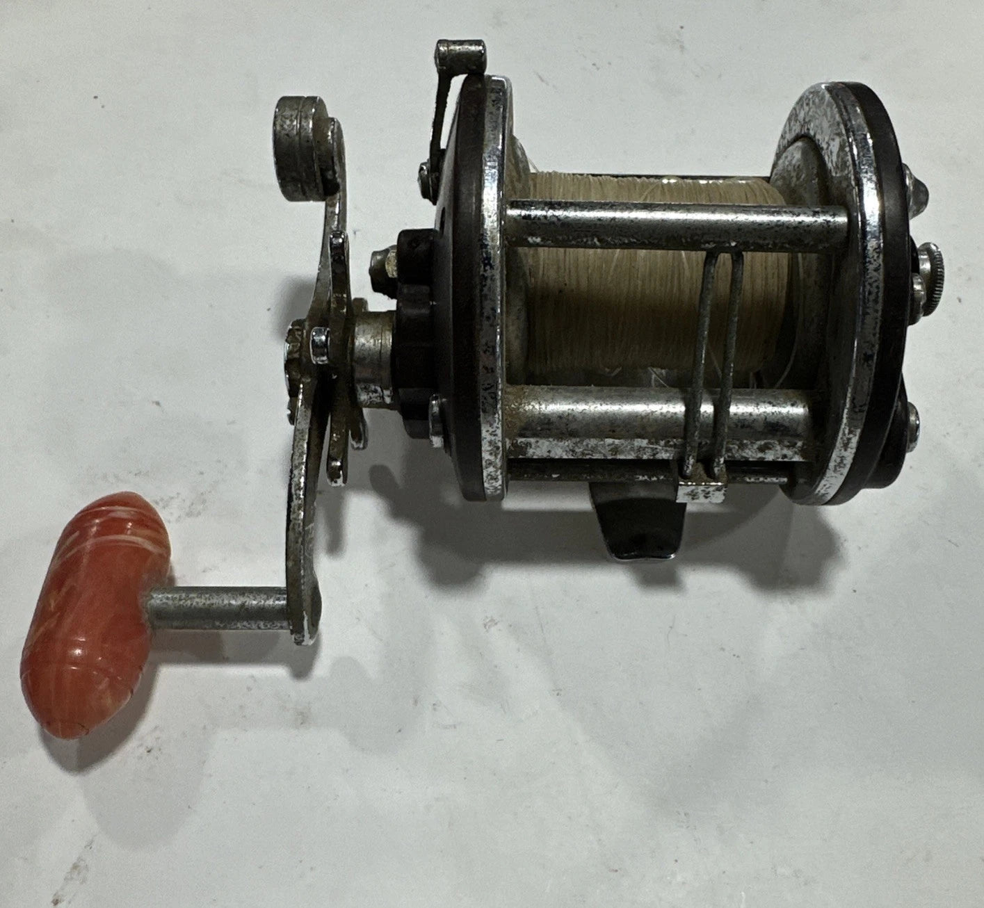 Vintage Penn Peerless No. 9 Reel with Orange Red Handle
