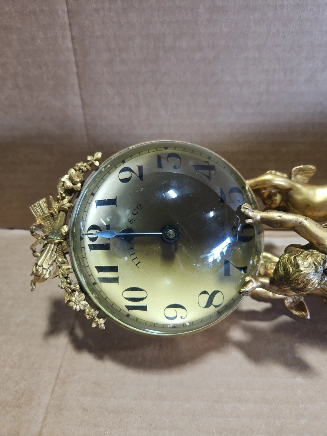 Large Antique Tiffany & Co France French Marble & Bronze Figural Clock