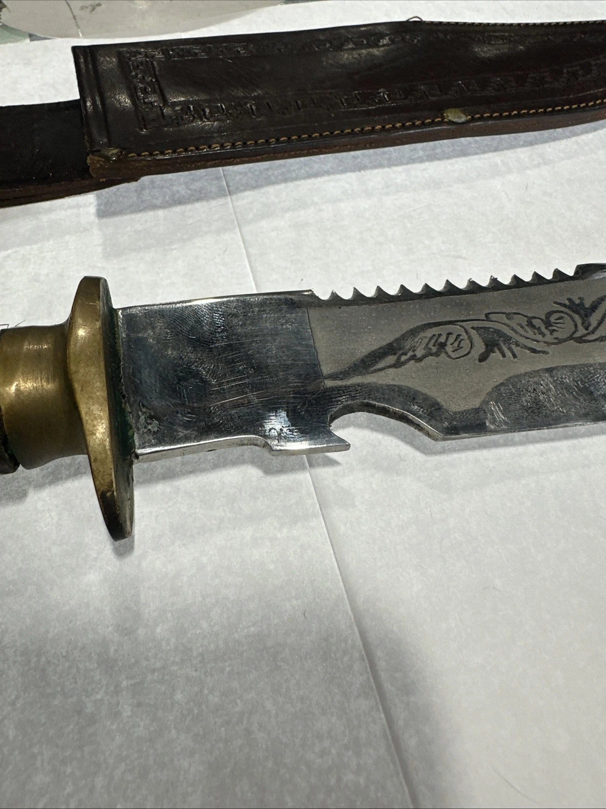 Vintage Mexican Mexico Engraved Bowie Knife with DEER HOOF OAXACA