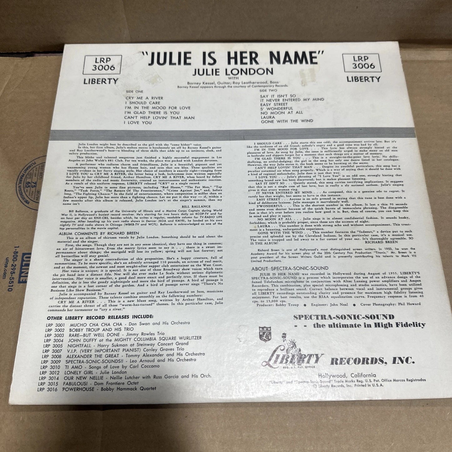 JULIE LONDON: JULIE IS HER NAME: Liberty LRP 3006: 1st Mono Press Debut LP: vg++