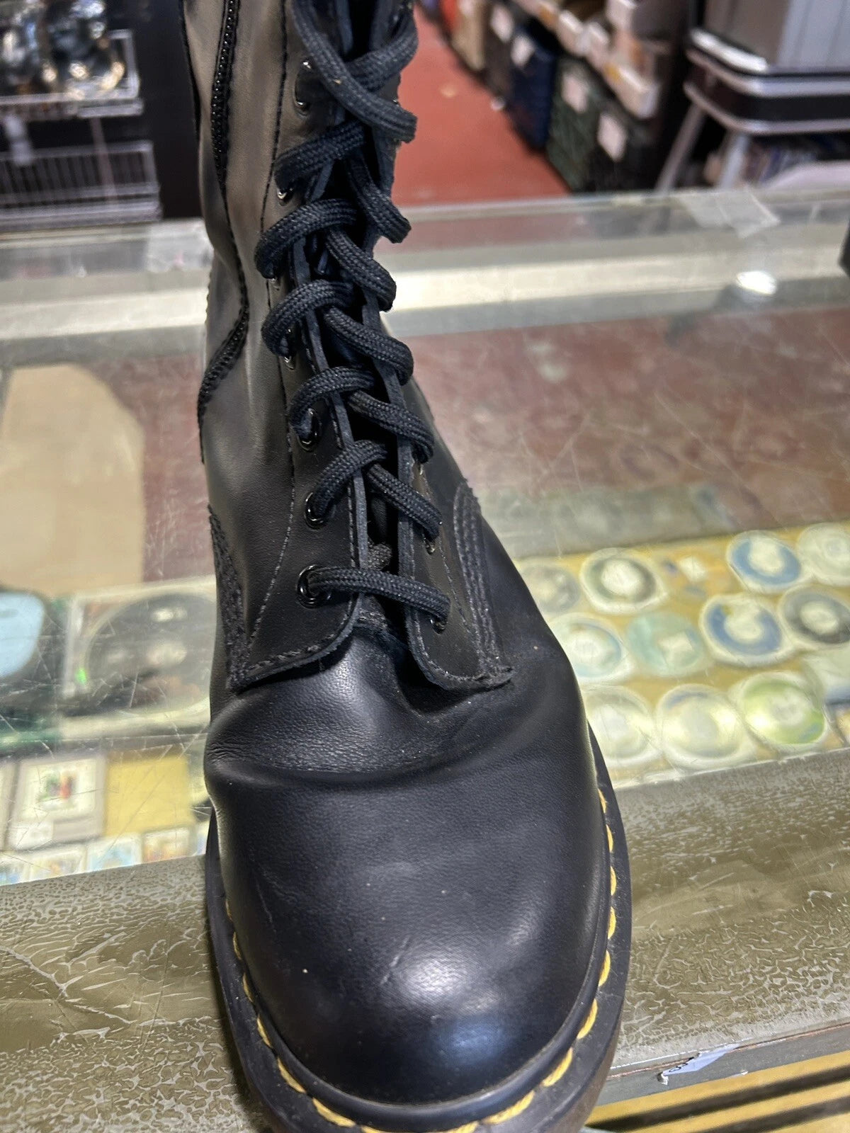 Dr Martens Womens Vintage Burlesque Boots Size 7 Black 14 Eye Mid Calf