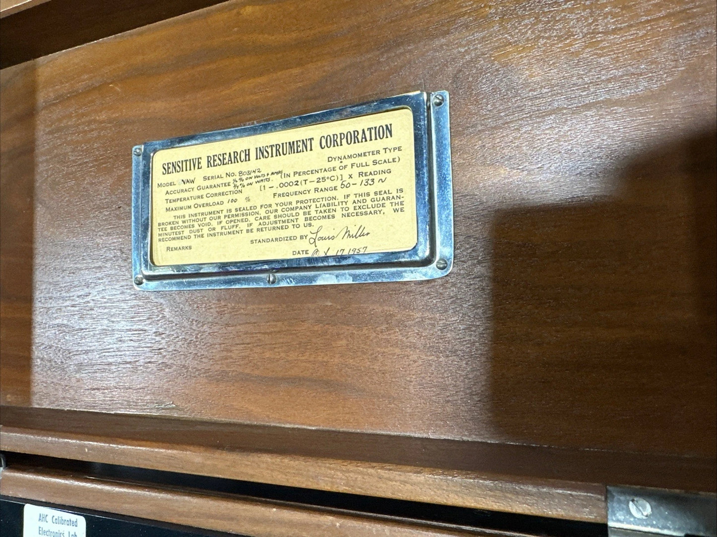 1957 Sensitive Research Instrument Co VOLT - AMP Wattmeter Scientific Instrument