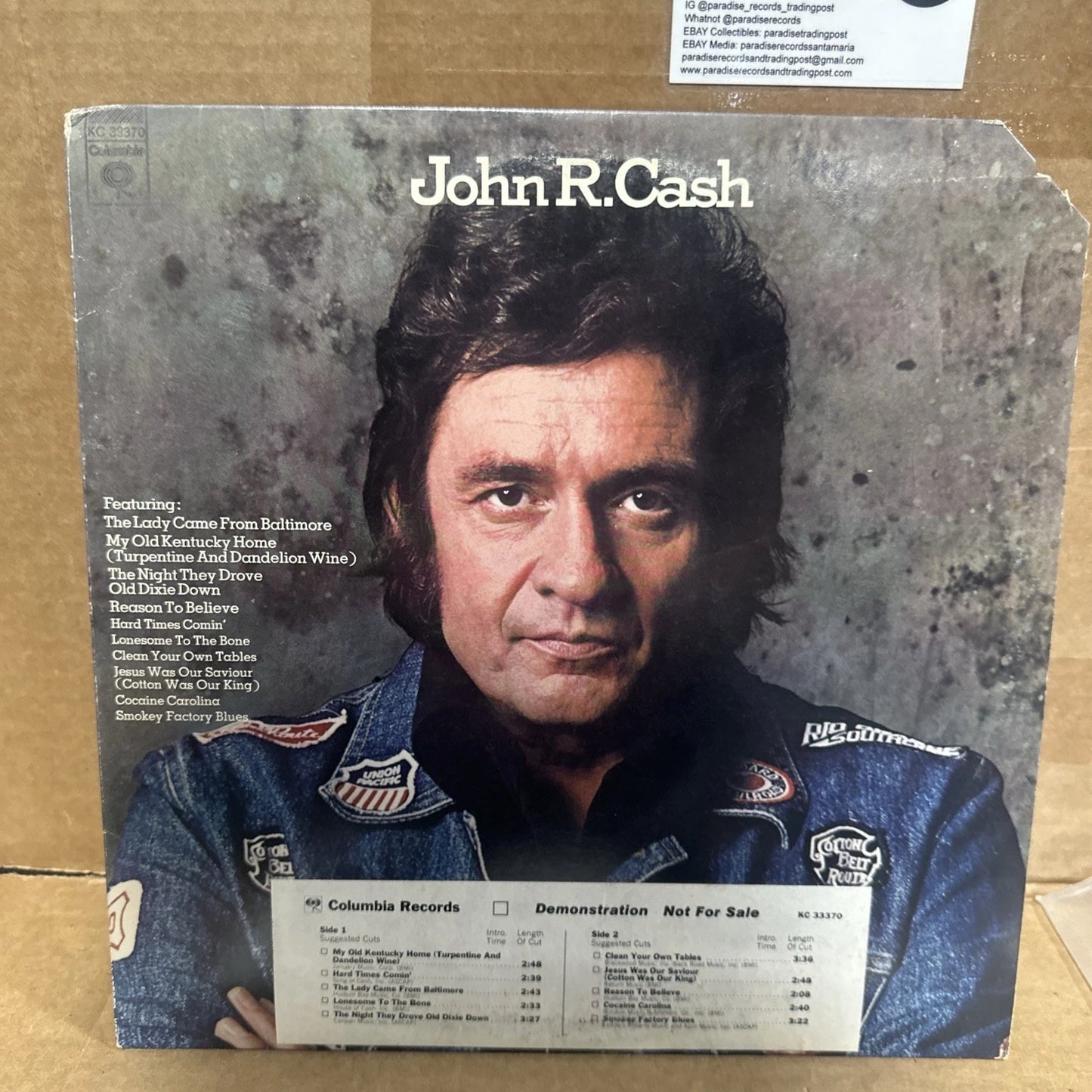 1975 John R. Cash Vinyl Record (KC 33370) white label and promo strip rare!