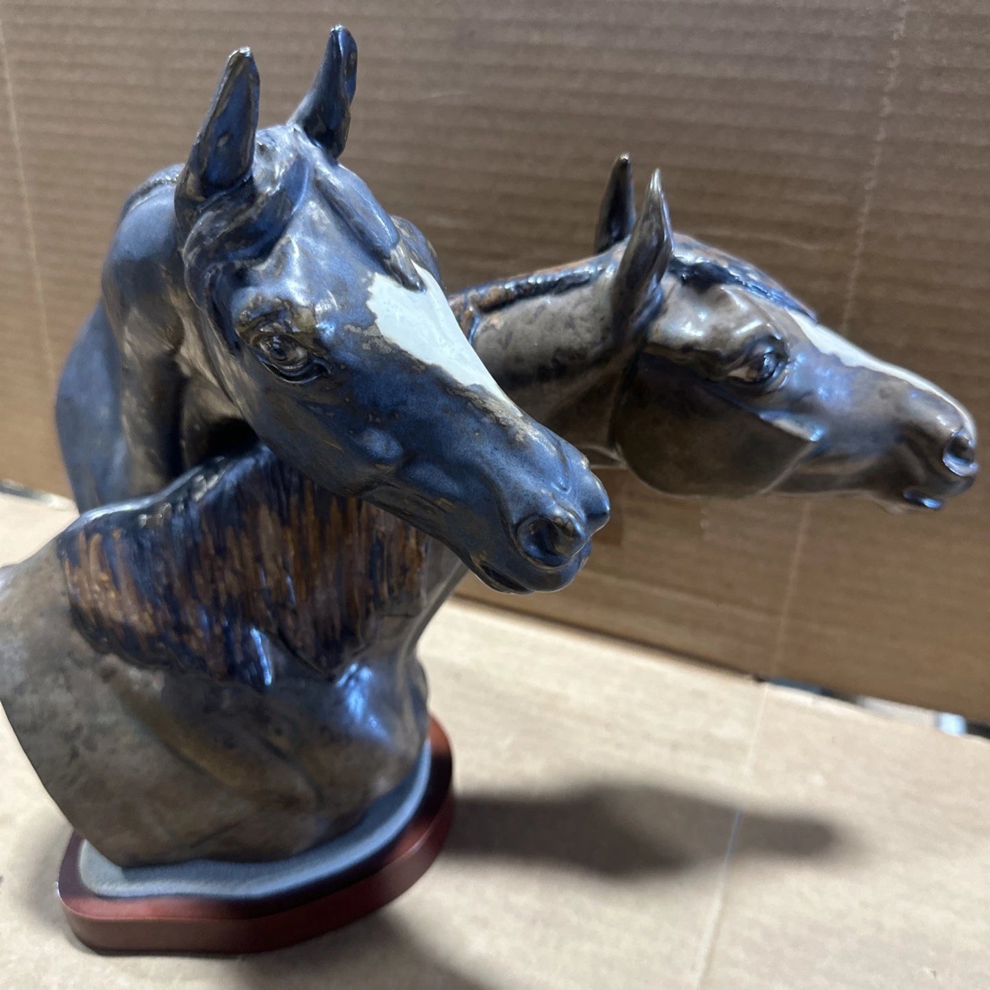 LLADRO 2 HORSE HEADS PORCELAIN SCULPTURE 3511 DESIGNED BY JOSE ROIG 1970 RARE