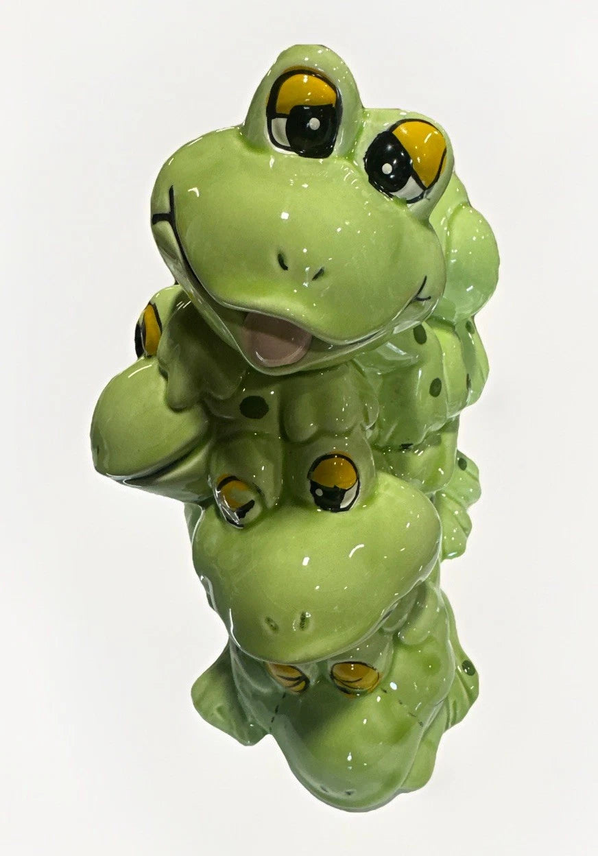 *Rare* Vintage Ceramic Stacked Frog Bank Excellent Condition 1980s 5”x 8”