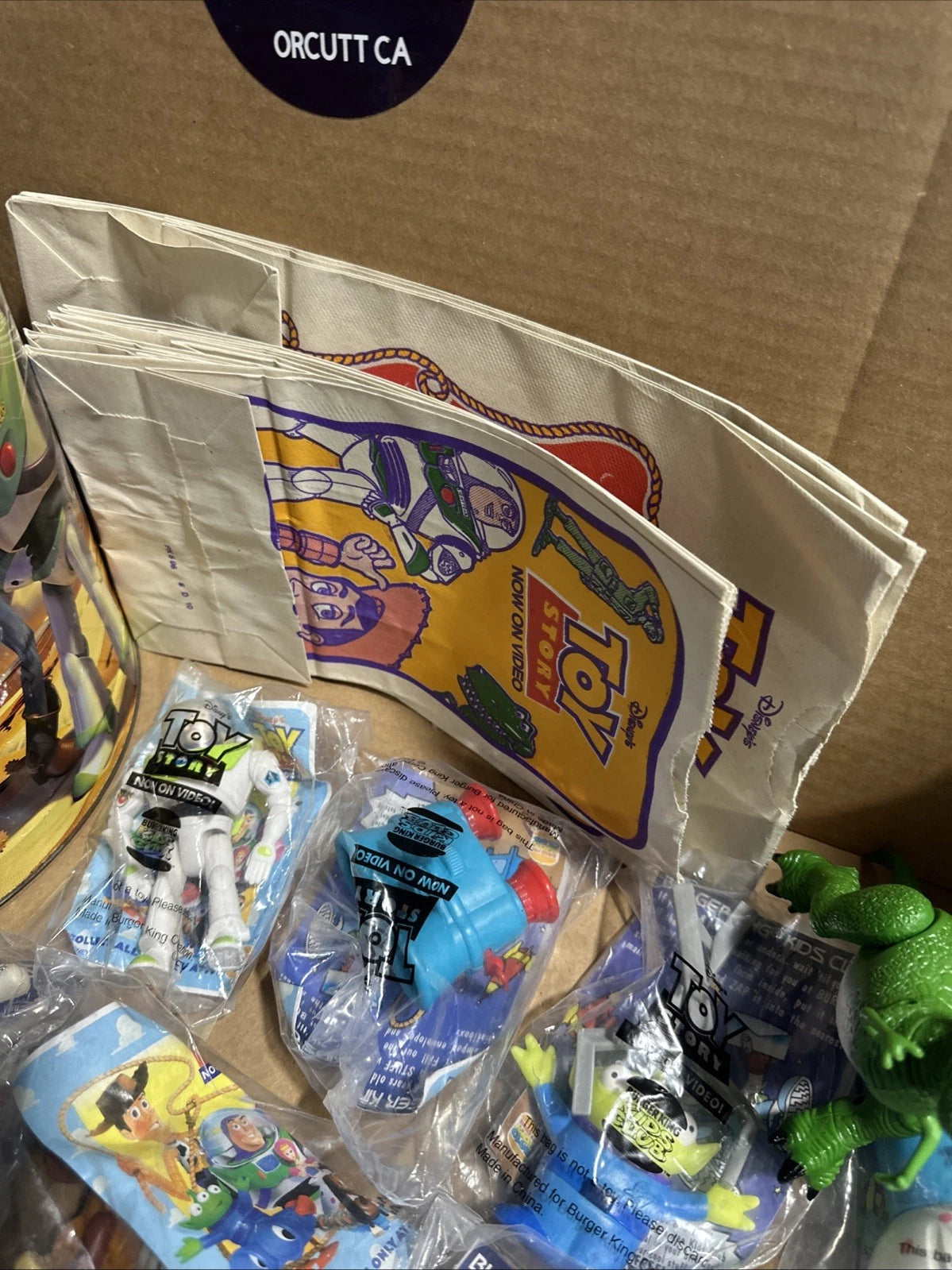 Vintage Disney Pixar Toy Lot - Large 11.5" Toy Story Tin w/ Various Collectibles
