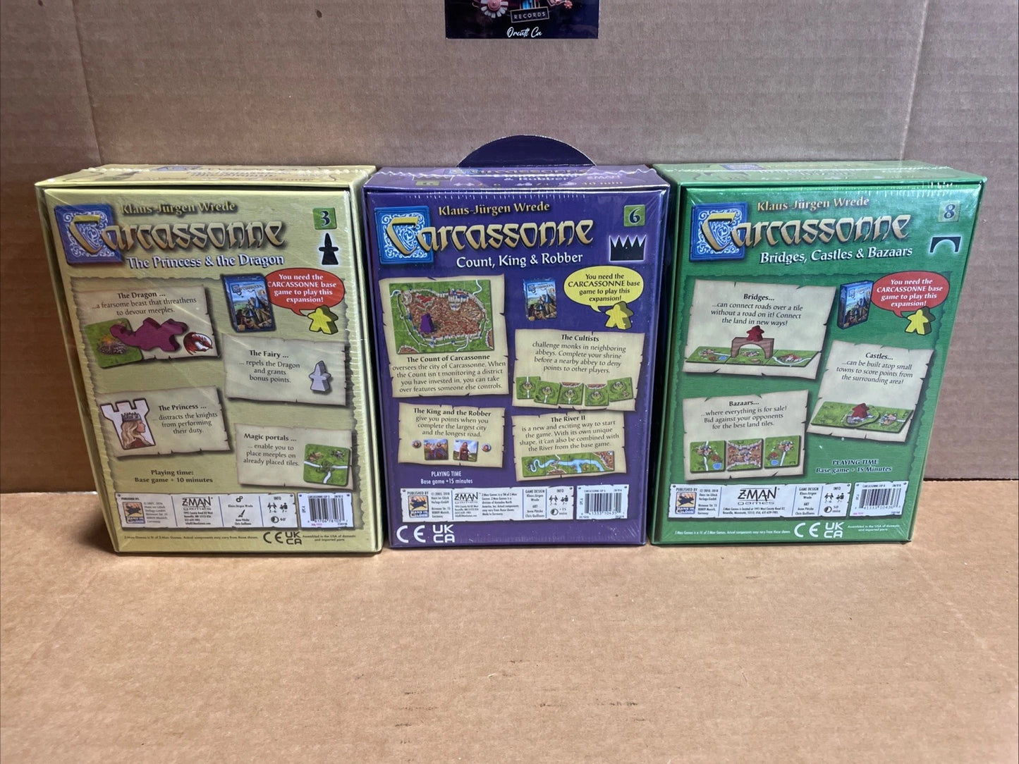 Carcassonne Expansion #3 + Expansion 6 + Expansion 8 Z-Man Games Brand New Lot 3