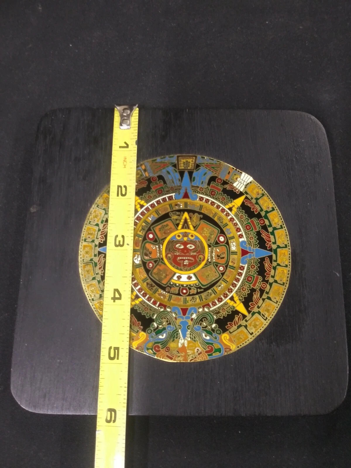 Vintage La Piedra Del Sol O Calendario Azteca Mexican Wall Plaque Metal and Wood