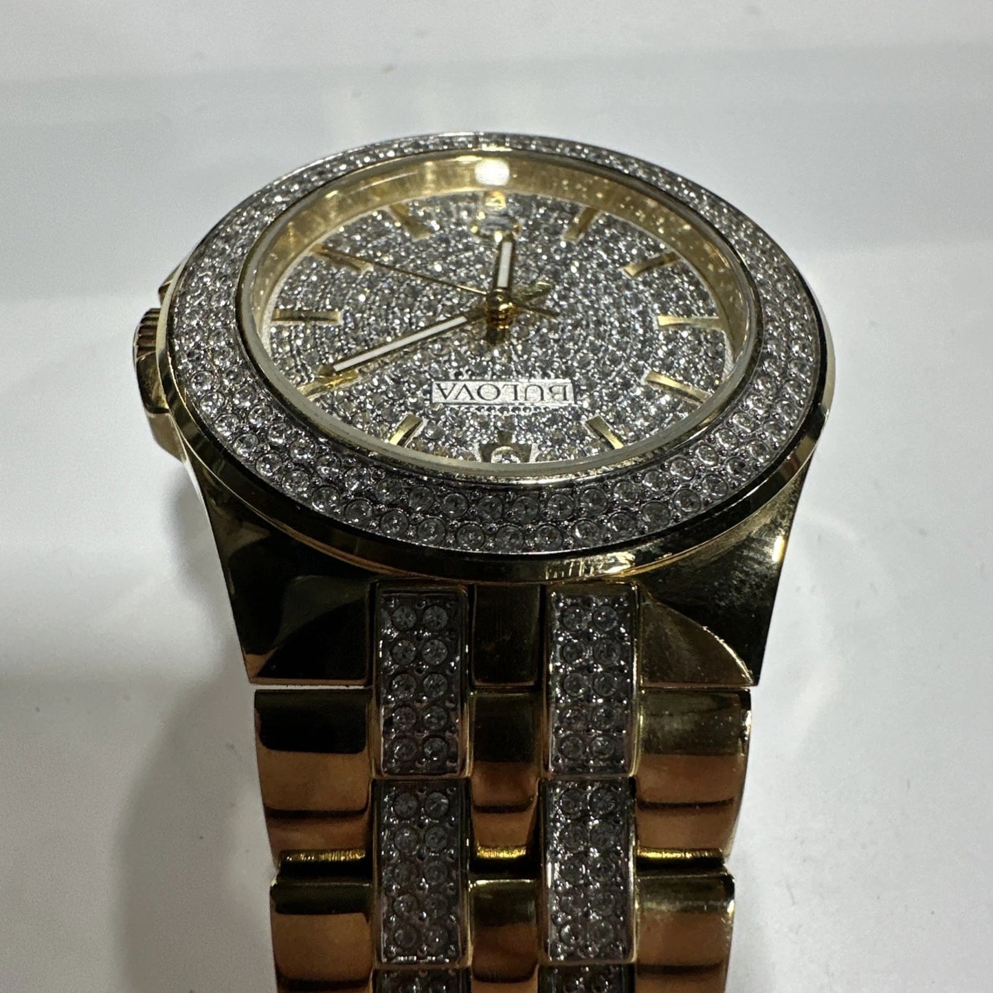Bulova 98k102 Crystal Accented Stainless Steel Gold Tone Date Men's Watch
