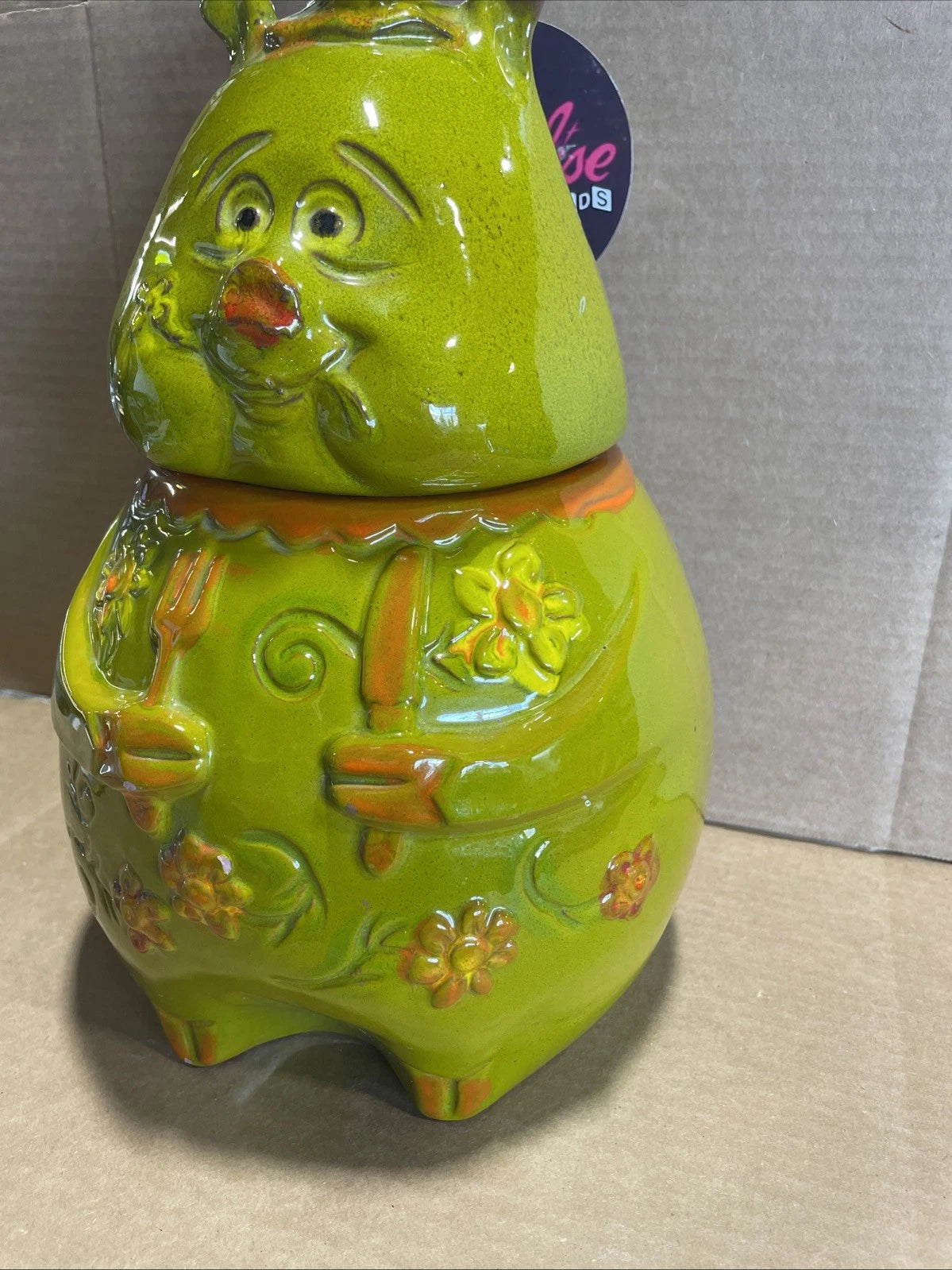 Pacific Stoneware 1968 Flower The Pig Cookie Jar Green Rare Vintage