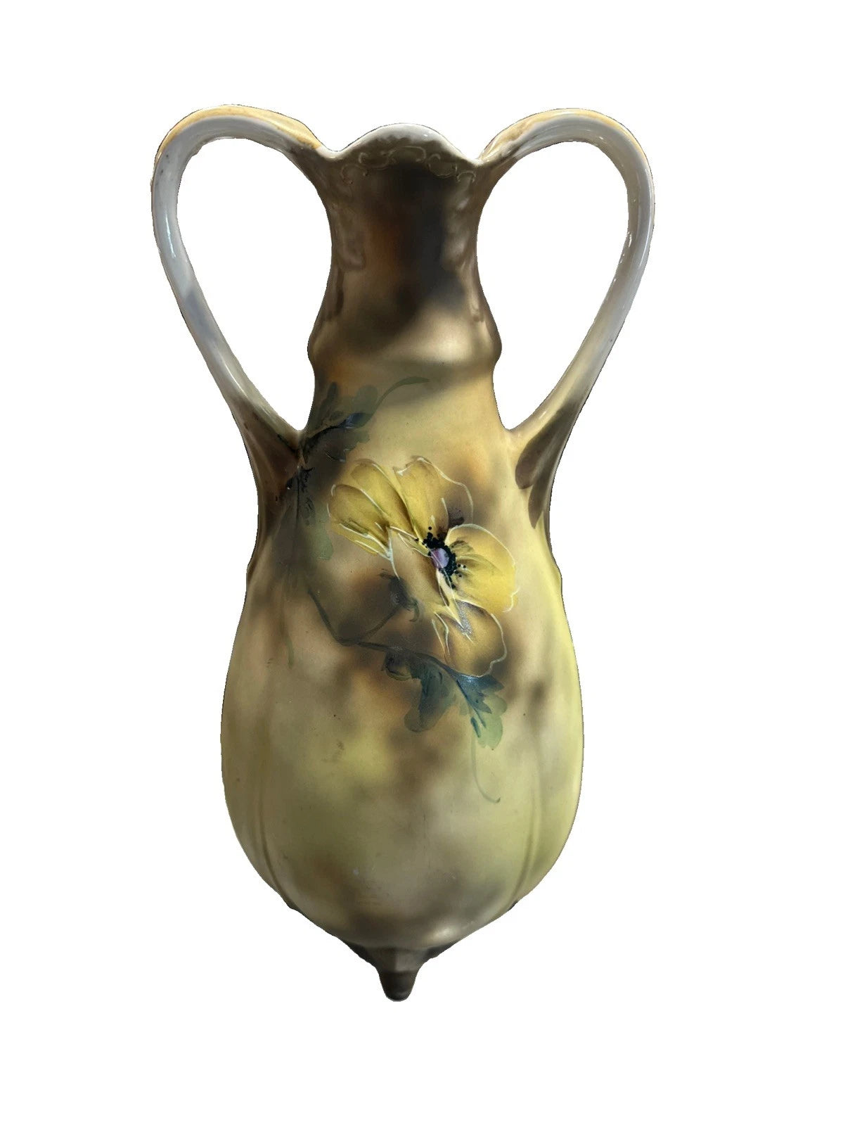 Antique Royal Nippon Nishiki Hand Painted Moriage Gold Poppies 4 Footed Vase 13”