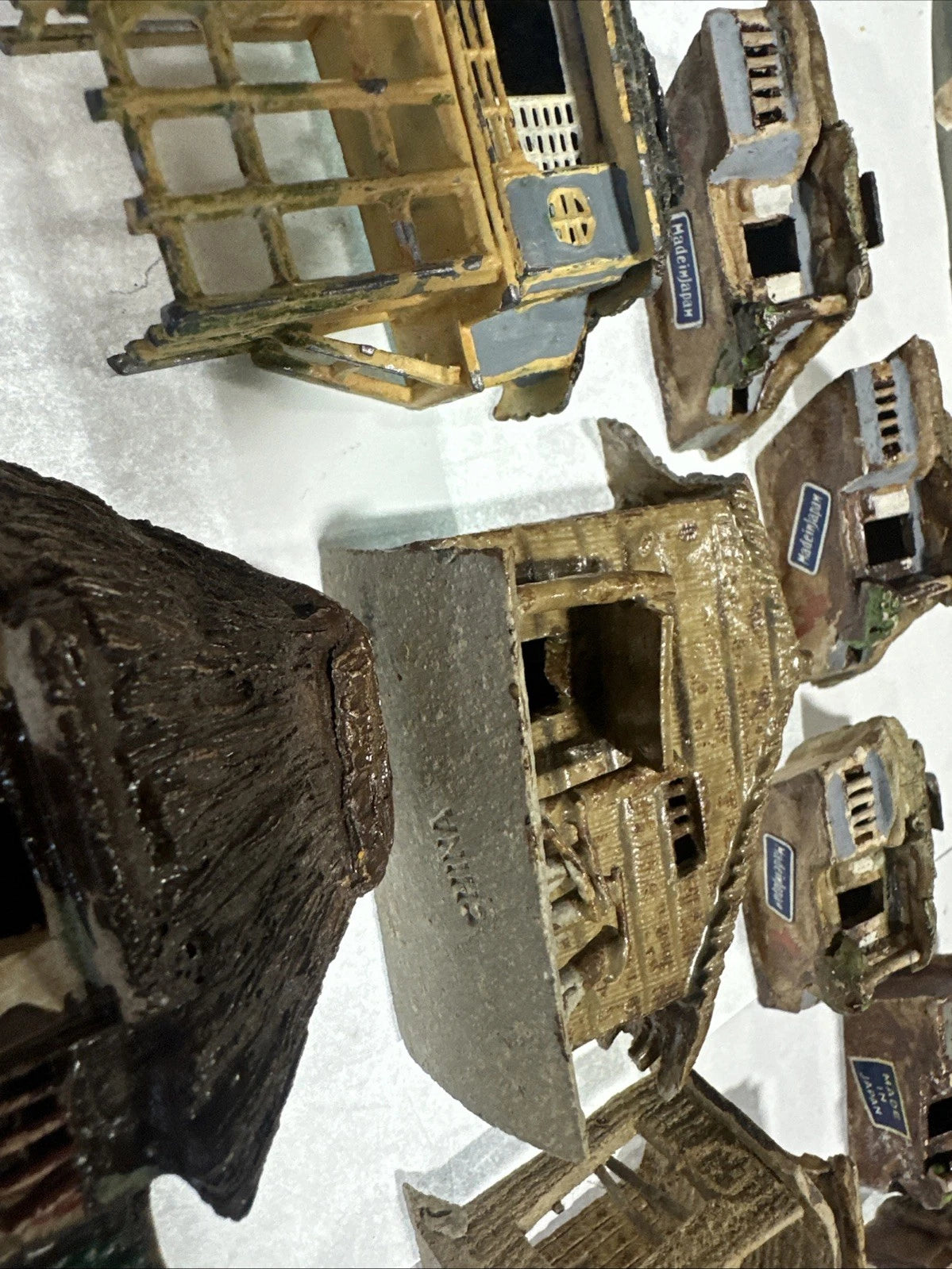 Vintage Clay Metal Miniature Japanese Cottages Figures Lot