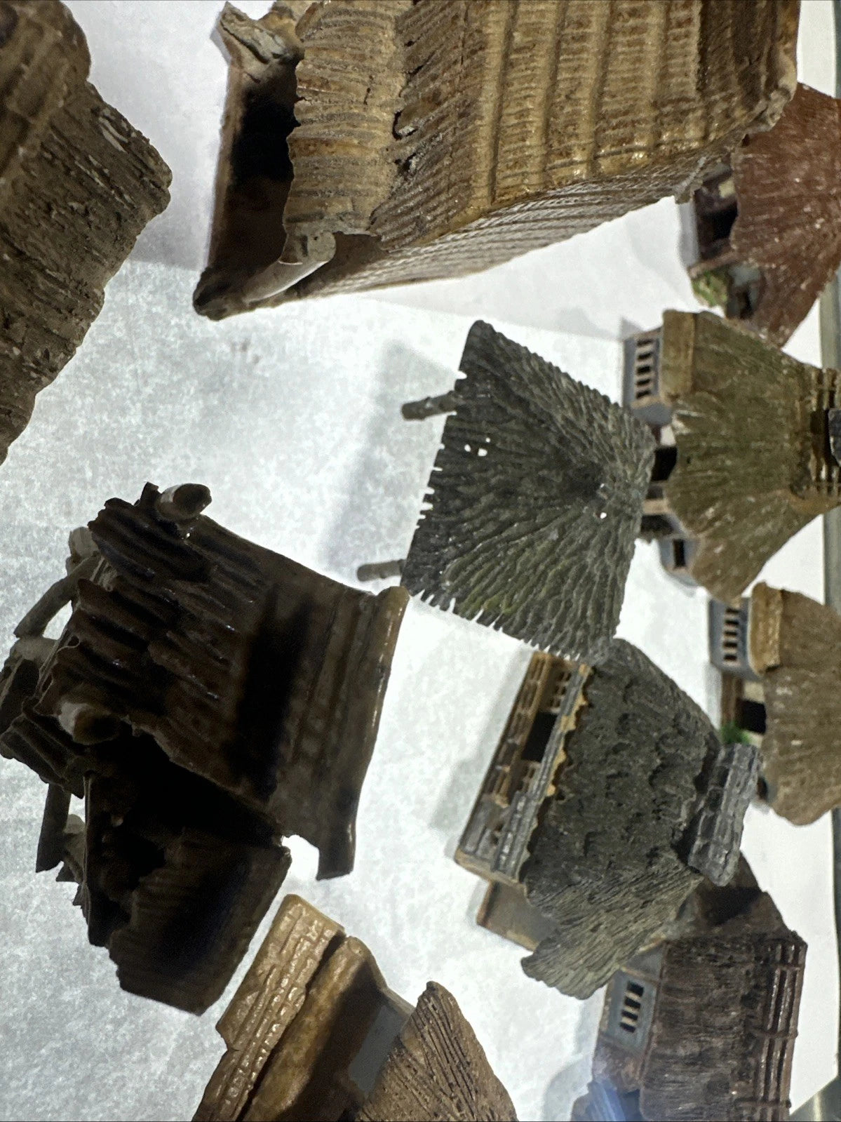Vintage Clay Metal Miniature Japanese Cottages Figures Lot