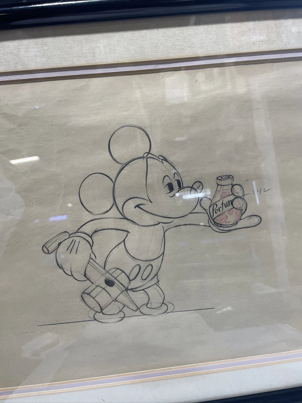 Original Animated Pencil Drawing Of Mickey Mouse From SOCIETY DOG SHOW 1939 COA