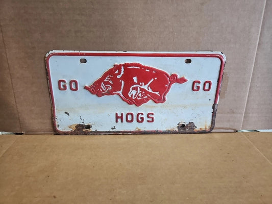 Vintage 1960s Go Hogs Go University of Arkansas Football License Plate Rare