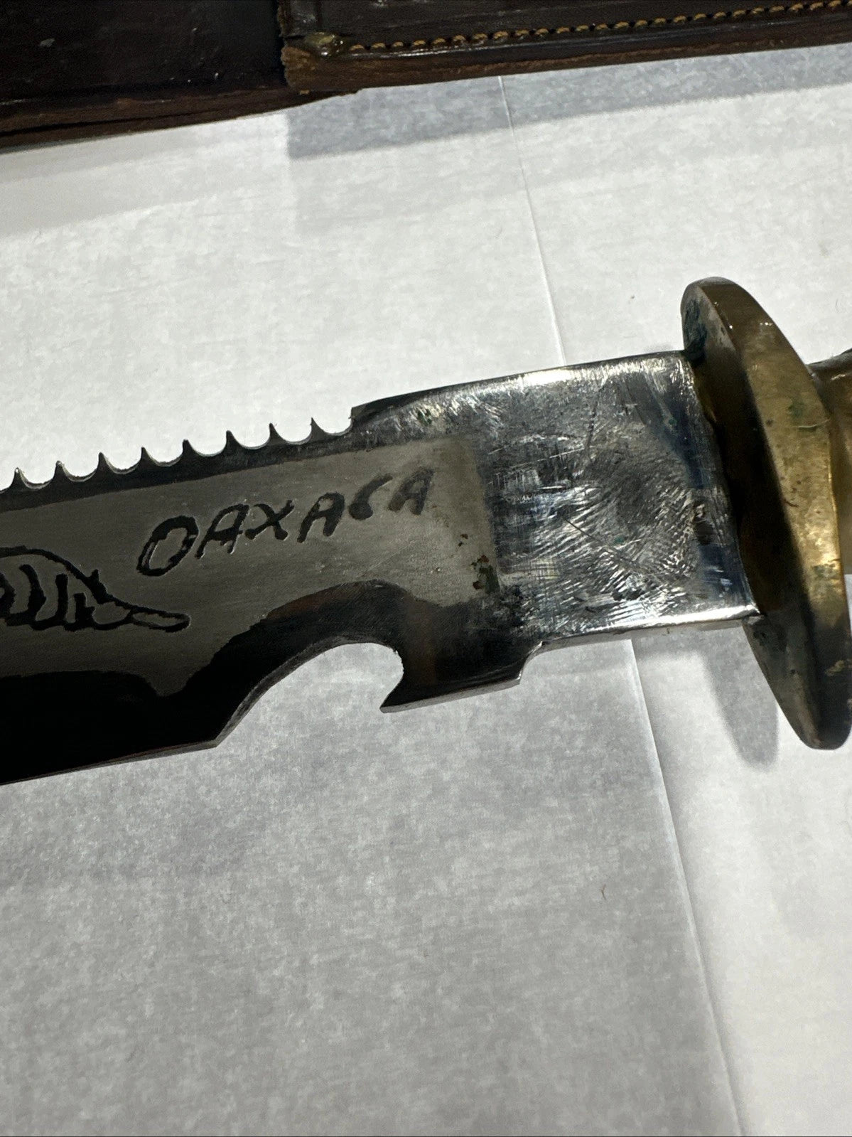 Vintage Mexican Mexico Engraved Bowie Knife with DEER HOOF OAXACA