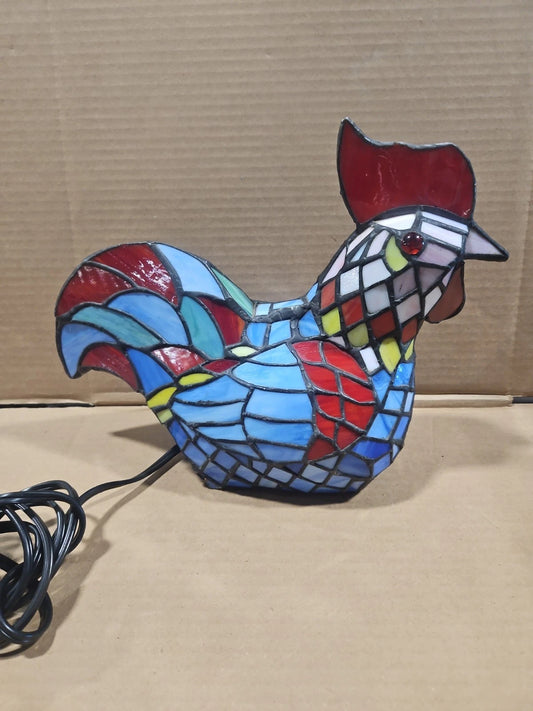 Vintage Tiffany Style Stained Glass Chicken Rooster Lamp Farmhouse Works