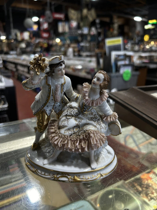 RARE Dresden MZ German Porcelain Lace Dancing Couple