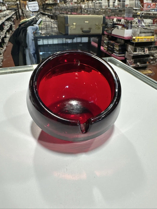 Vintage Glass Orb Ashtray Ruby Red Glass Ash Tray Retro Decor Round