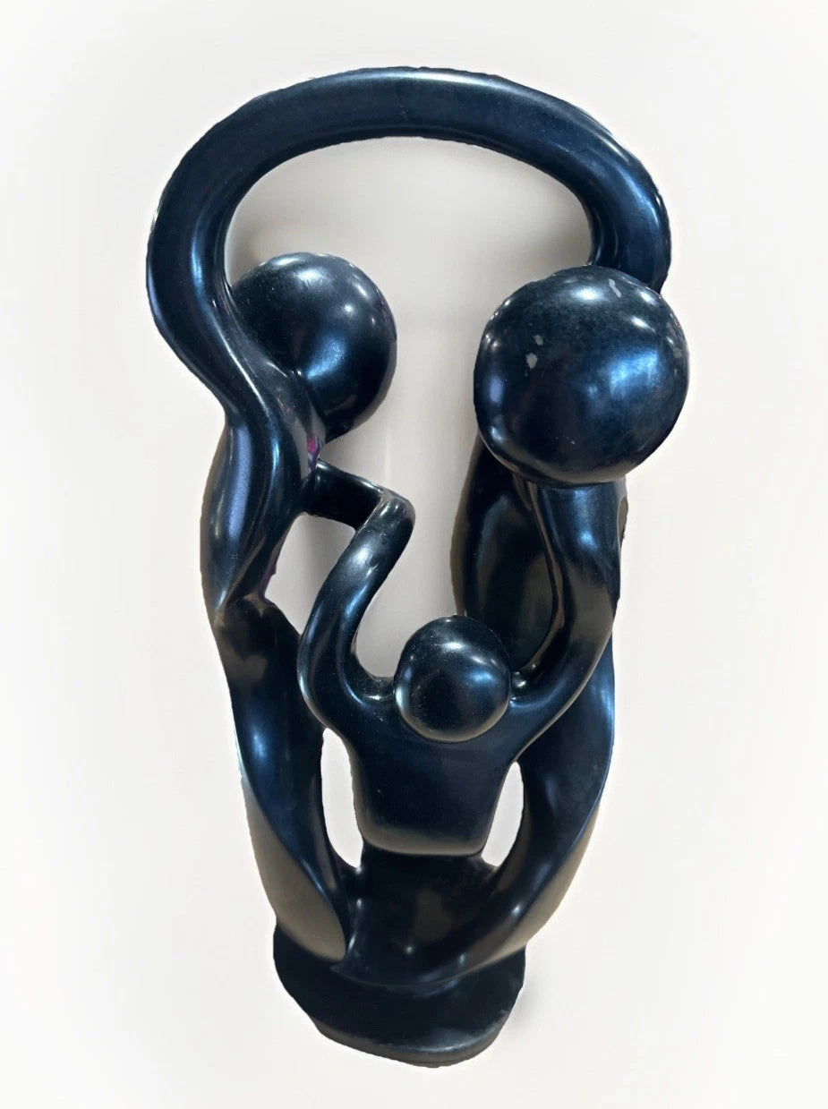 Abstract Human Figure Sculpture Modern- Family of Three Black