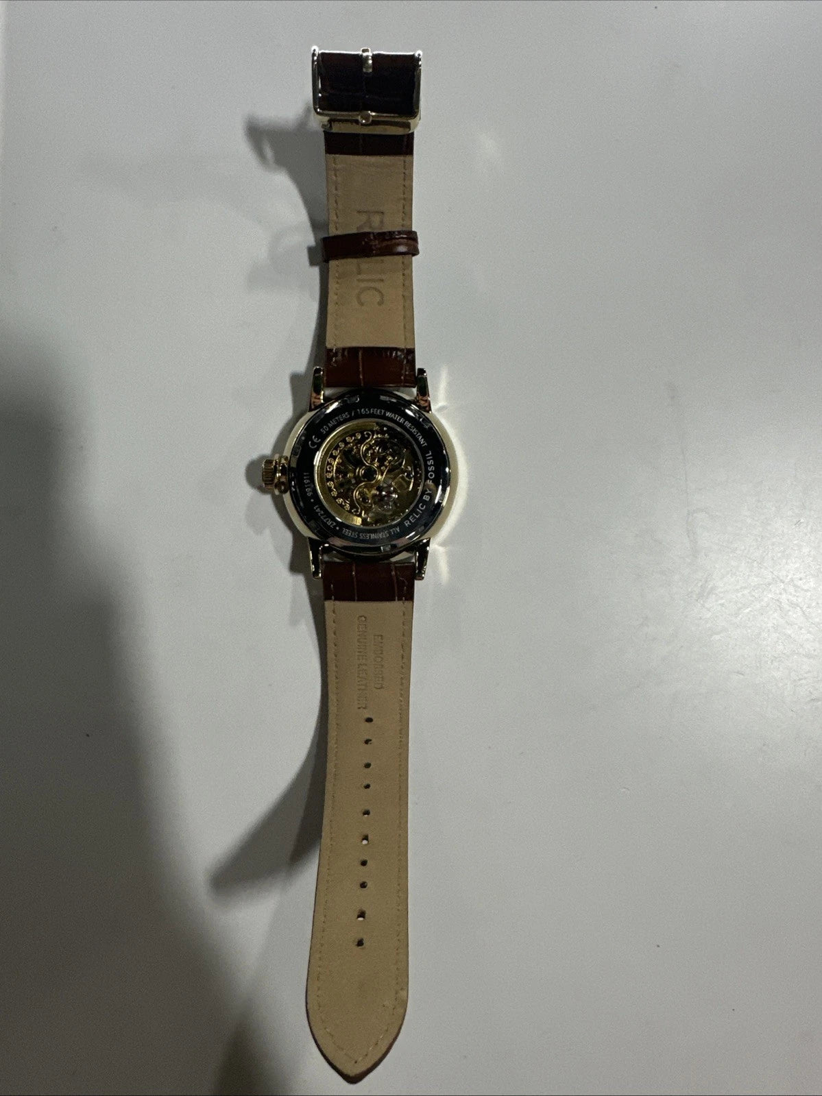 MEN'S RELIC AUTOMATIC SKELETON WATCH - ZR77241 - LEATHER BAND THICK CASE.