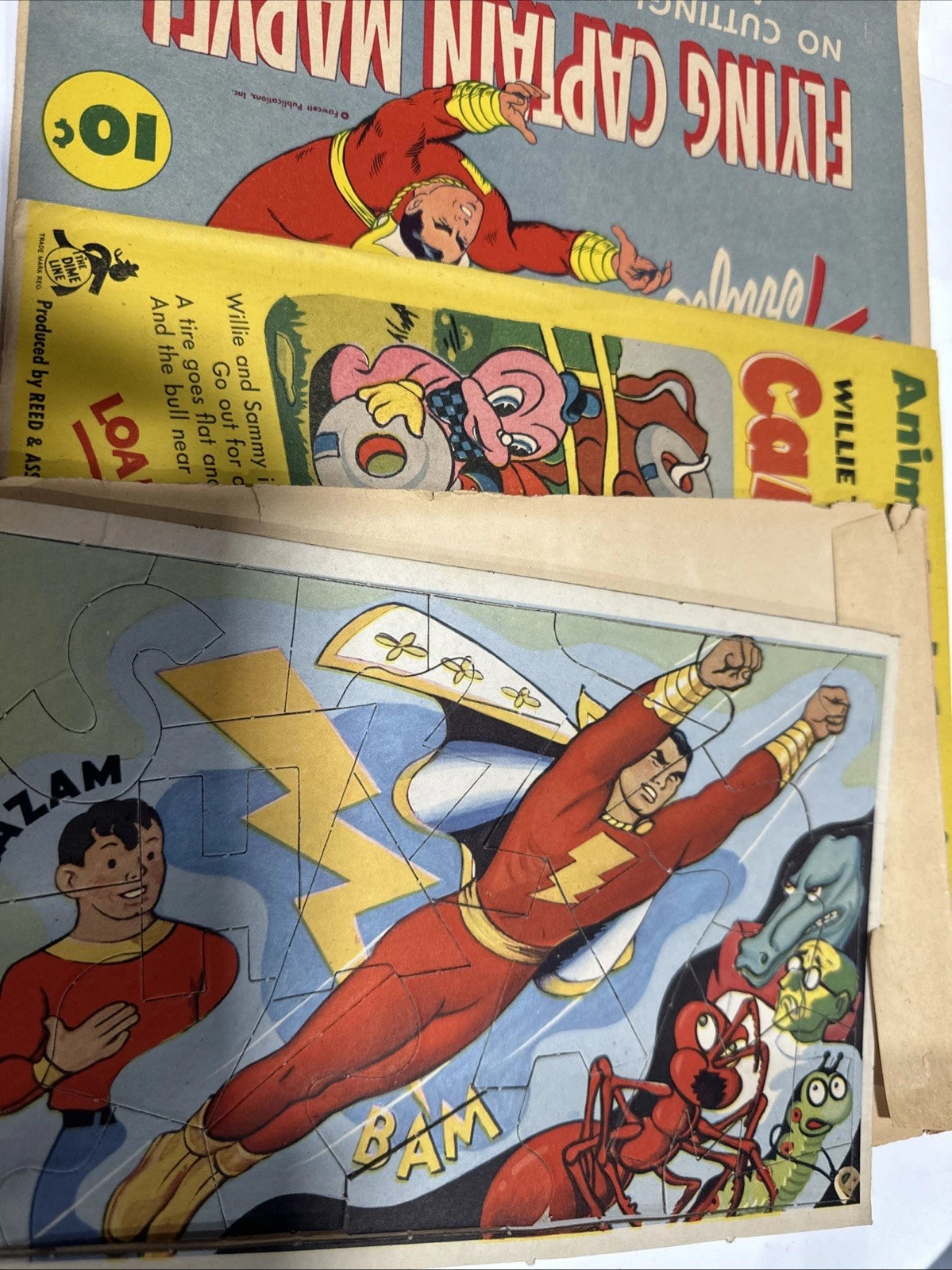 PAPER TOY LOT, SHAZAM, WILLIE THE WORM, CAPTAIN MARVEL, ANNIE, SOLD AS IS