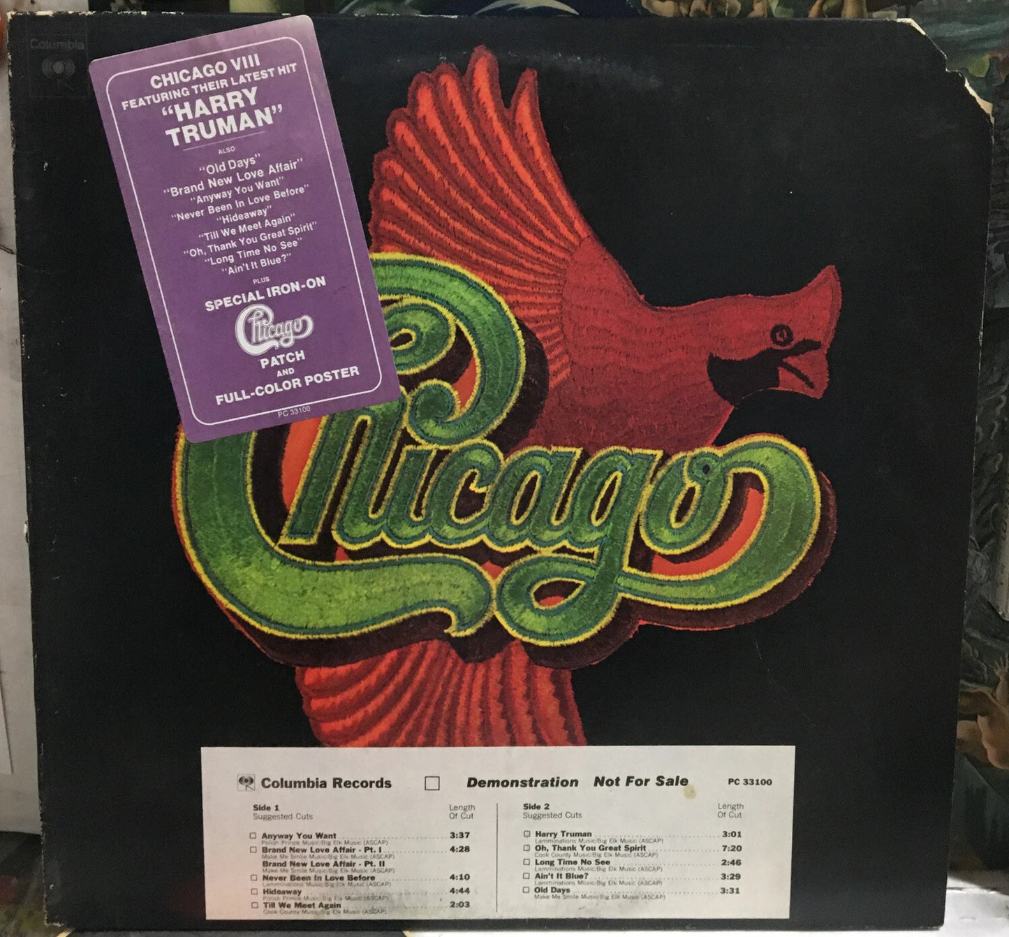 Chicago VIII Promo Record PC33100 w/Iron-On