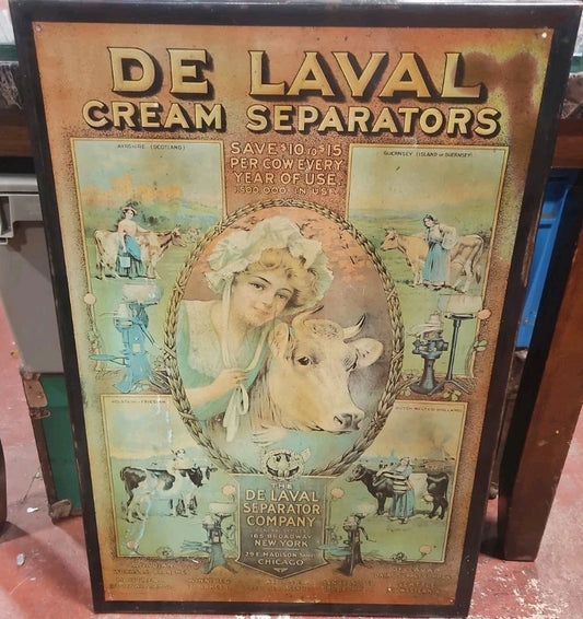 De Laval Cream Separator Tin Metal Advertising Sign Dairy Vintage 32.5"