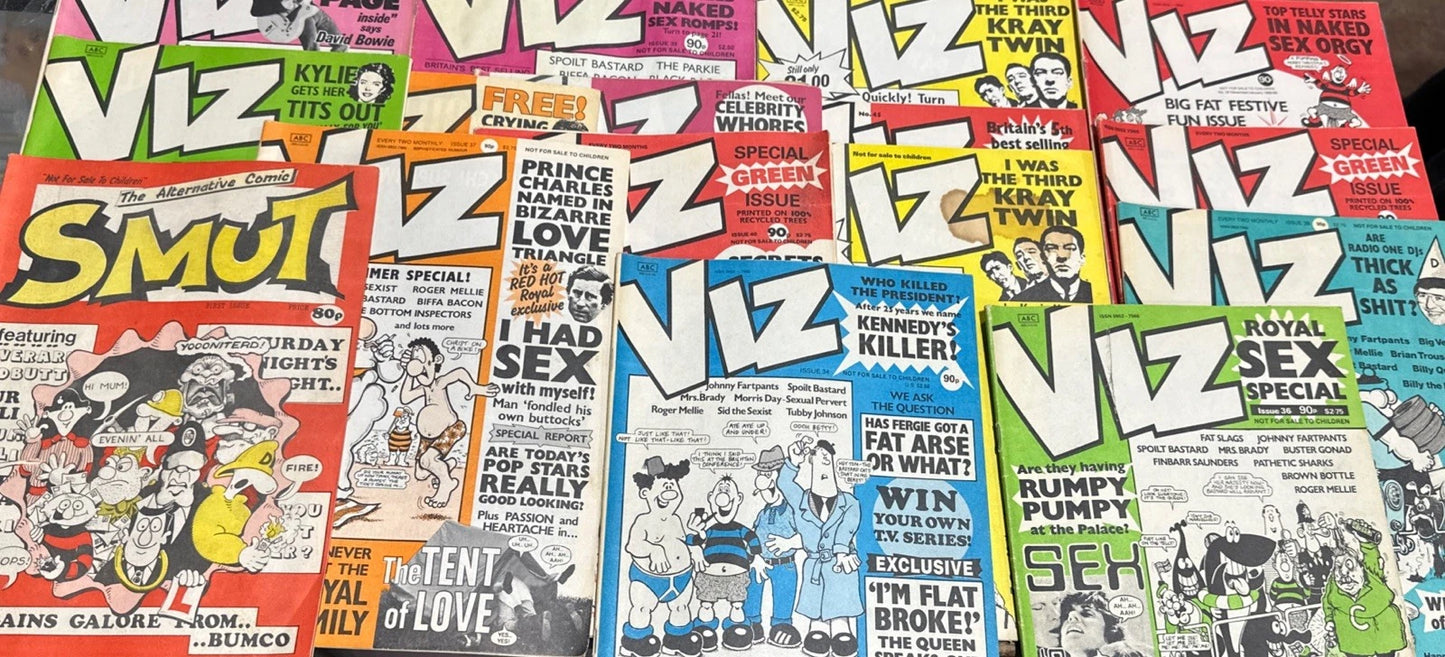 💥 Viz ( 1973 ) Lot of 15 British UK Tabloid Magazines Underground Comix 💥