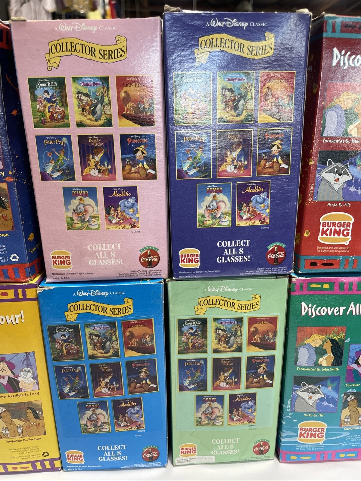 1994 Burger King Walt Disney Collector Series Drinking Cups Set of 10