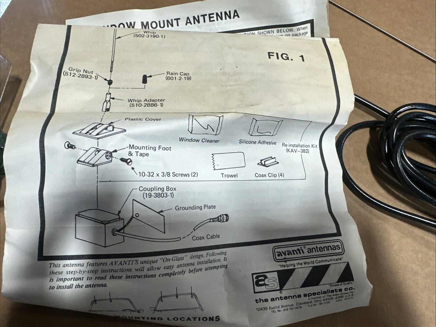 Antenna Specialists ap.151.3g on glass 144-174 mhz 3 db gain antenna
