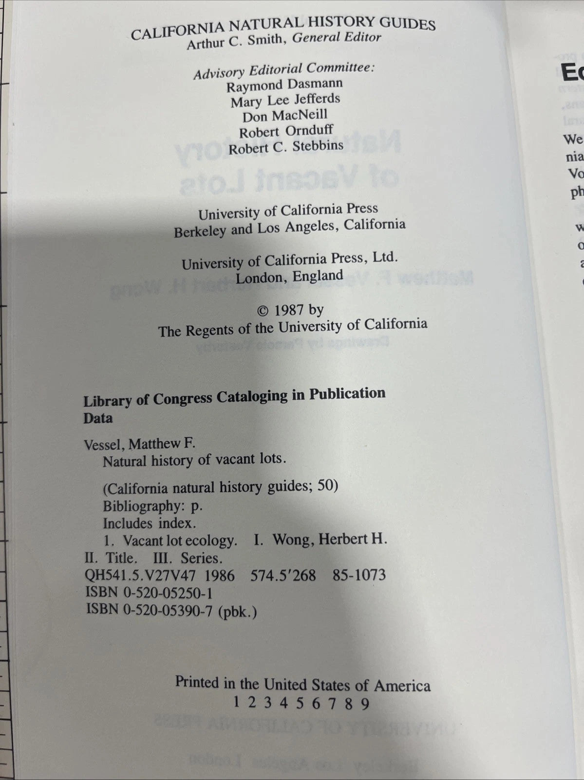 Natural History of Vacant Lots (California Natural History Guide No. 50)