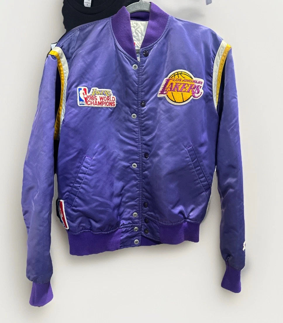Los Angeles Lakers Starter Jacket Purple Satin Vintage 80's NBA Men L *Read*