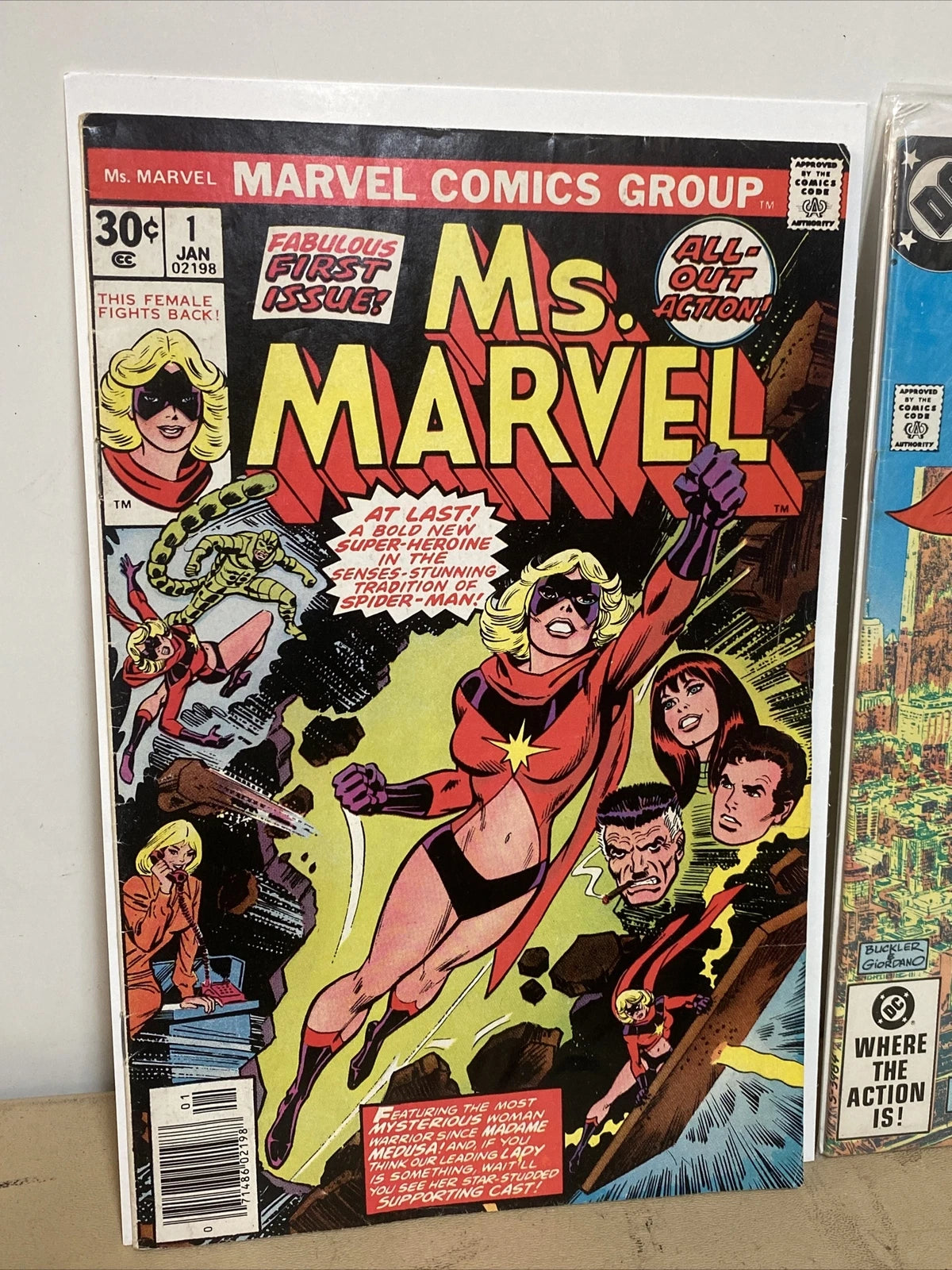 2 - MS. MARVEL # 1 JAN. 1977 (MARVEL BRONZE AGE) & SUPERGIRL #1 NOV 1st ISSUE