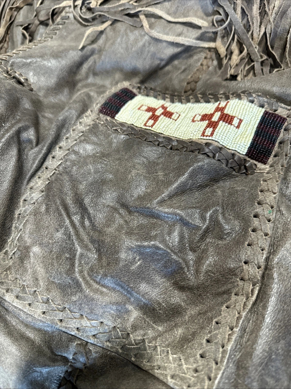 Native American Leather Jacket With Fringes & Beaded Coat Size 48