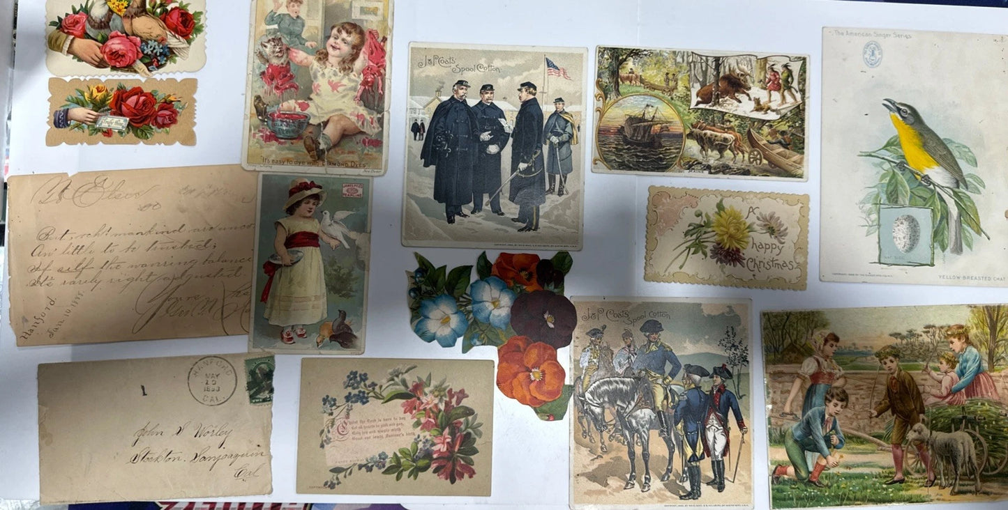 1880-90s Vintage Antique Cards, Stickers, & Letters Lot