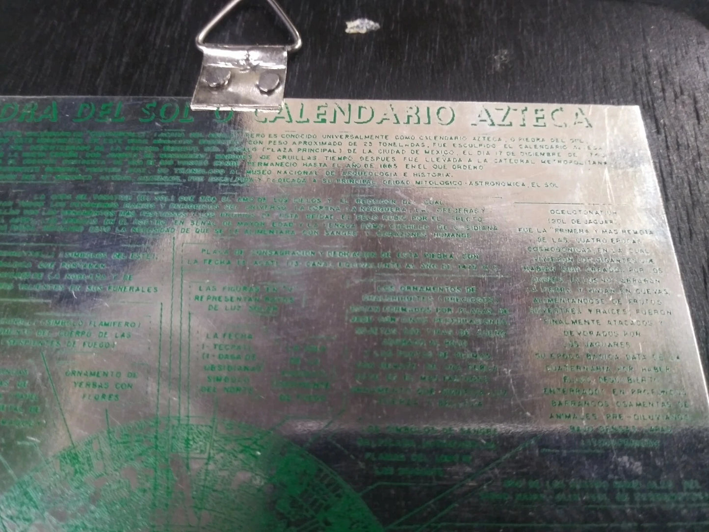 Vintage La Piedra Del Sol O Calendario Azteca Mexican Wall Plaque Metal and Wood