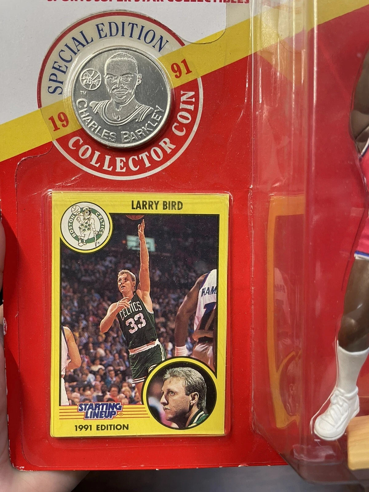 Starting Lineup Larry Bird Celtics Error Card w Charles Barkley Figure 1991